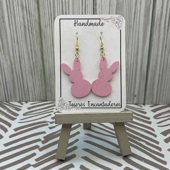Handmade Wooden Colorful Bunny Earrings - Picture 8 of 10